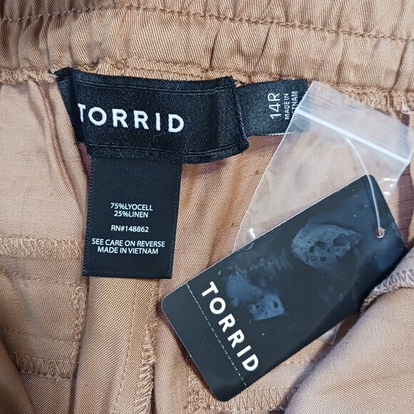 Torrid Relaxed Taper Studio Linen High Rise Cargo Pants Tobacco Brown 14R NWT - Picture 8 of 15